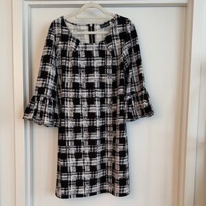 Elegant Black and White Plaid Work Dress